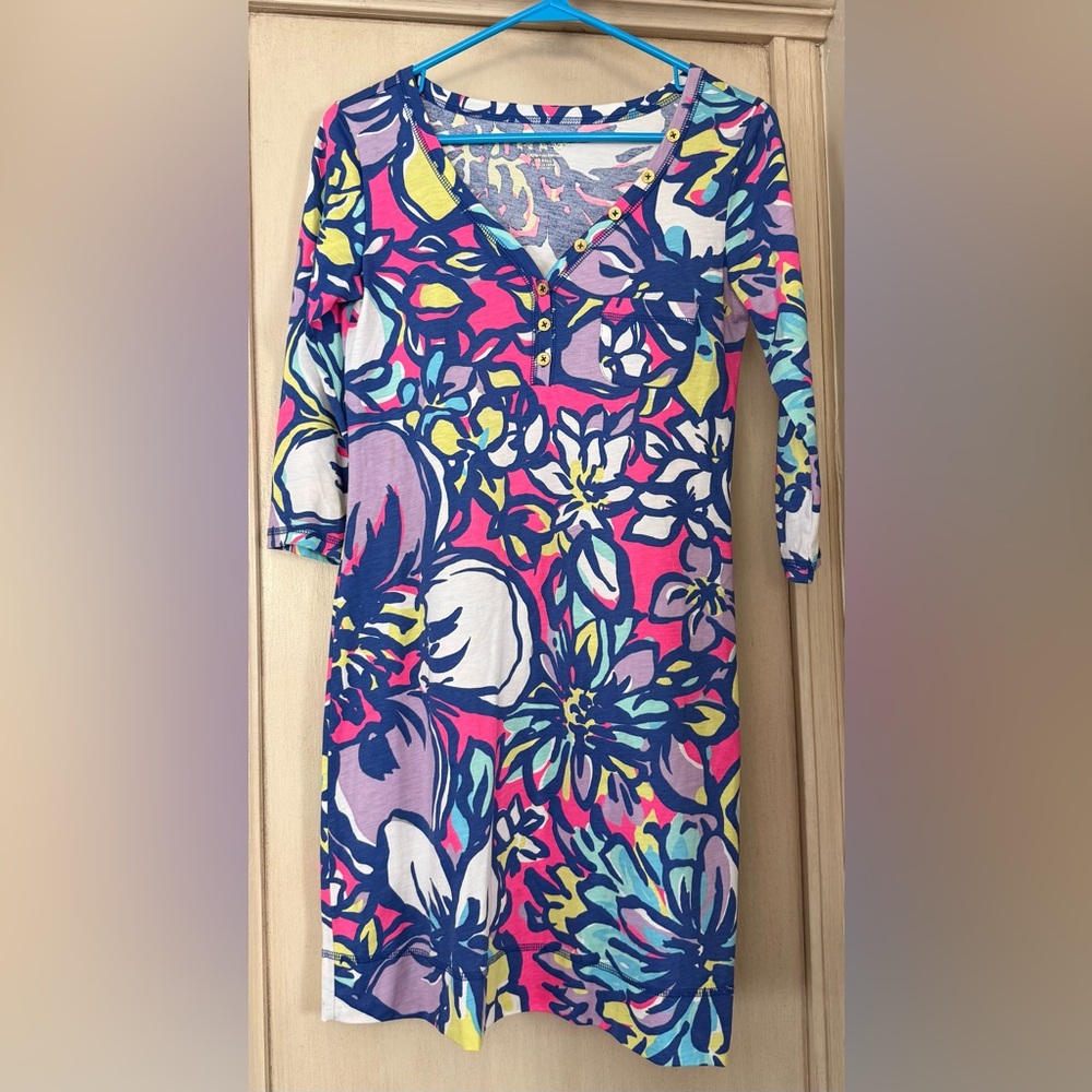 Lilly Pulitzer “Catwalkin” Floral Shift Dress - Navy, Pink, Yellow